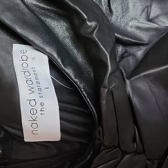 NAKED WARDROBE *RARE* The Statement Runway Ruched Faux Leather Large Dress - Picture 5 of 10